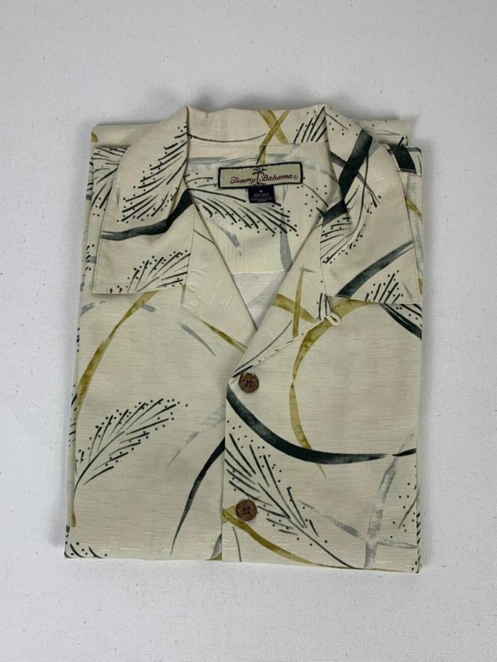 Tommy Bahama Men's 100% Silk Button-Up Shirt - Green & Gold Leaf Design